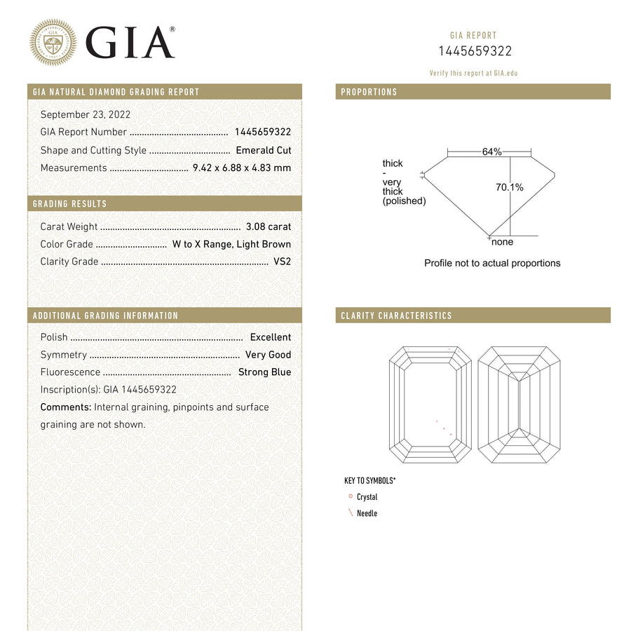 3.08ct 9.42x6.88x4.83mm GIA VS2 W-X Cut Corner Rectangle Step Cut 23420-01