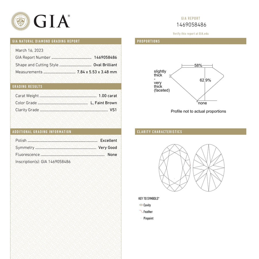 HOLD D10999 Apr 11/2024 1.00ct 7.84x5.53x3.48mm GIA VS1 L Oval Brilliant 24667-01