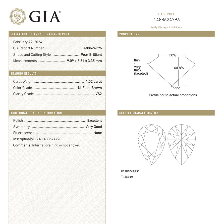 1.02ct 9.09x5.51x3.35mm GIA VS2 M Pear Brilliant 24669-01