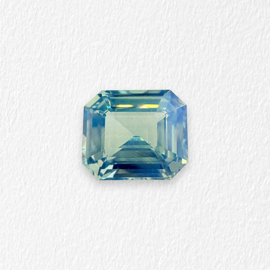 2.0 Carat Icy Blue Green Opalescent Emerald Cut Sapphire