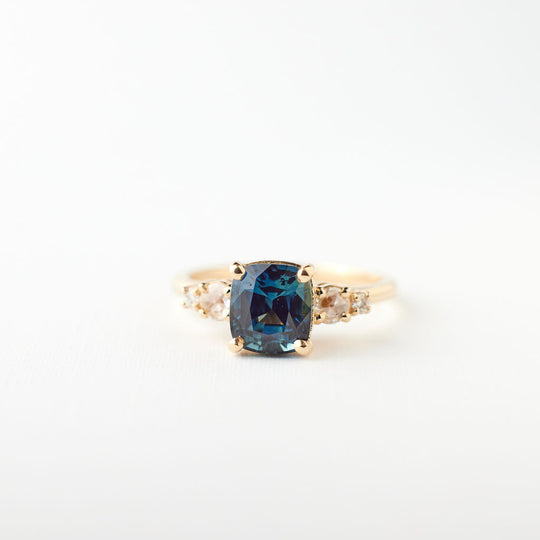 Isa Ring - 2.04 Carat Green Blue Cushion Sapphire
