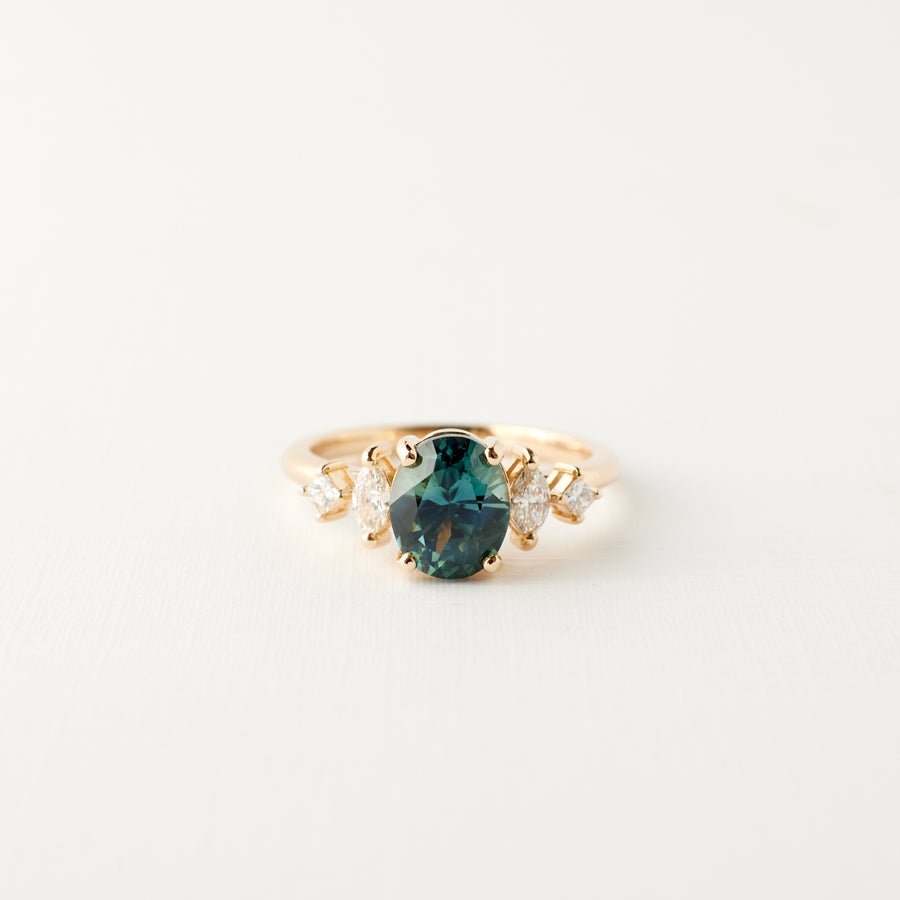 Julia Ring - 2.0 Carat Teal Oval Sapphire