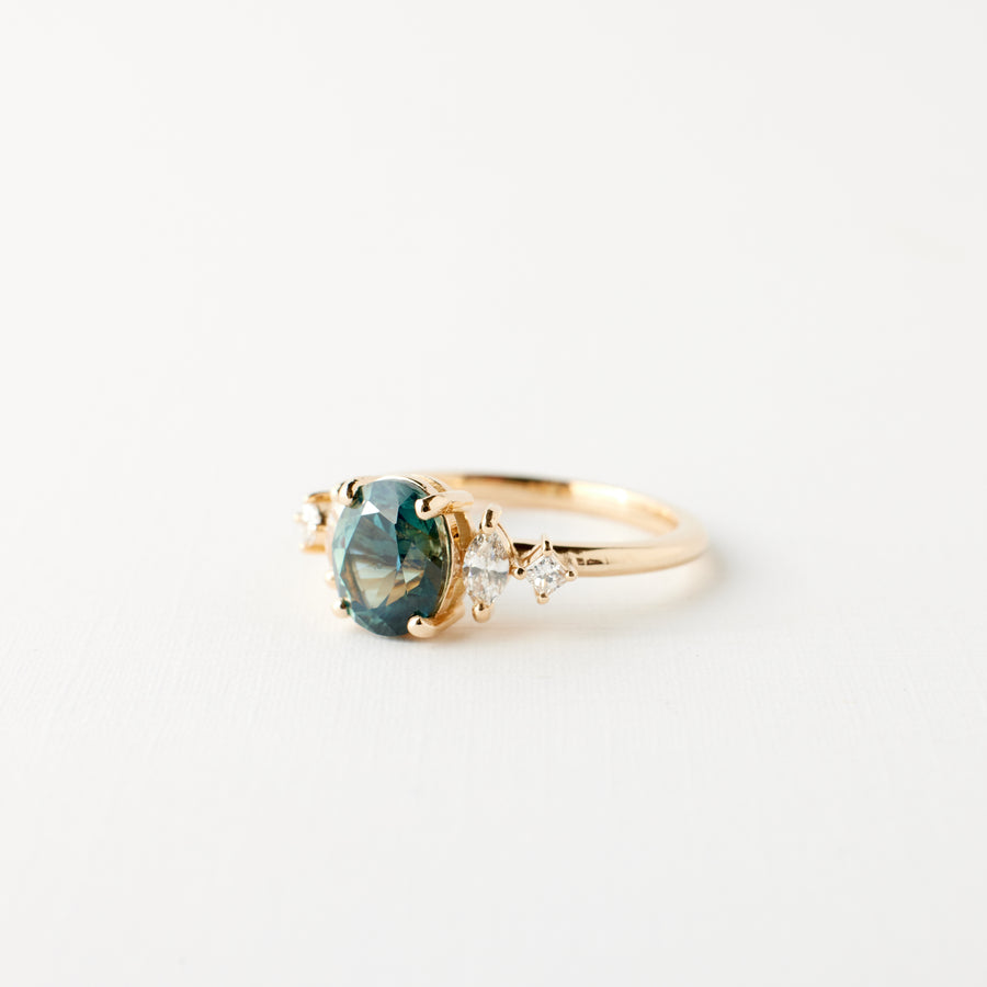 Julia Ring - 2.0 Carat Teal Oval Sapphire