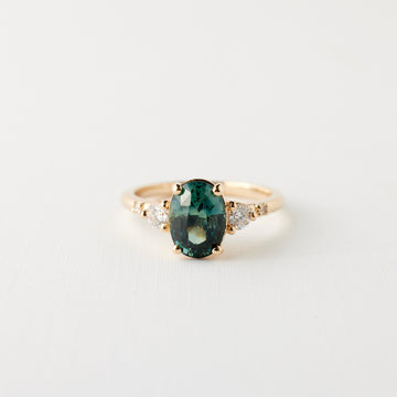 Clio Ring - 2.04 Carat Blue Green Oval Cut Sapphire