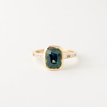 Presley Ring - 2.62 Carat Green Teal Cushion Sapphire