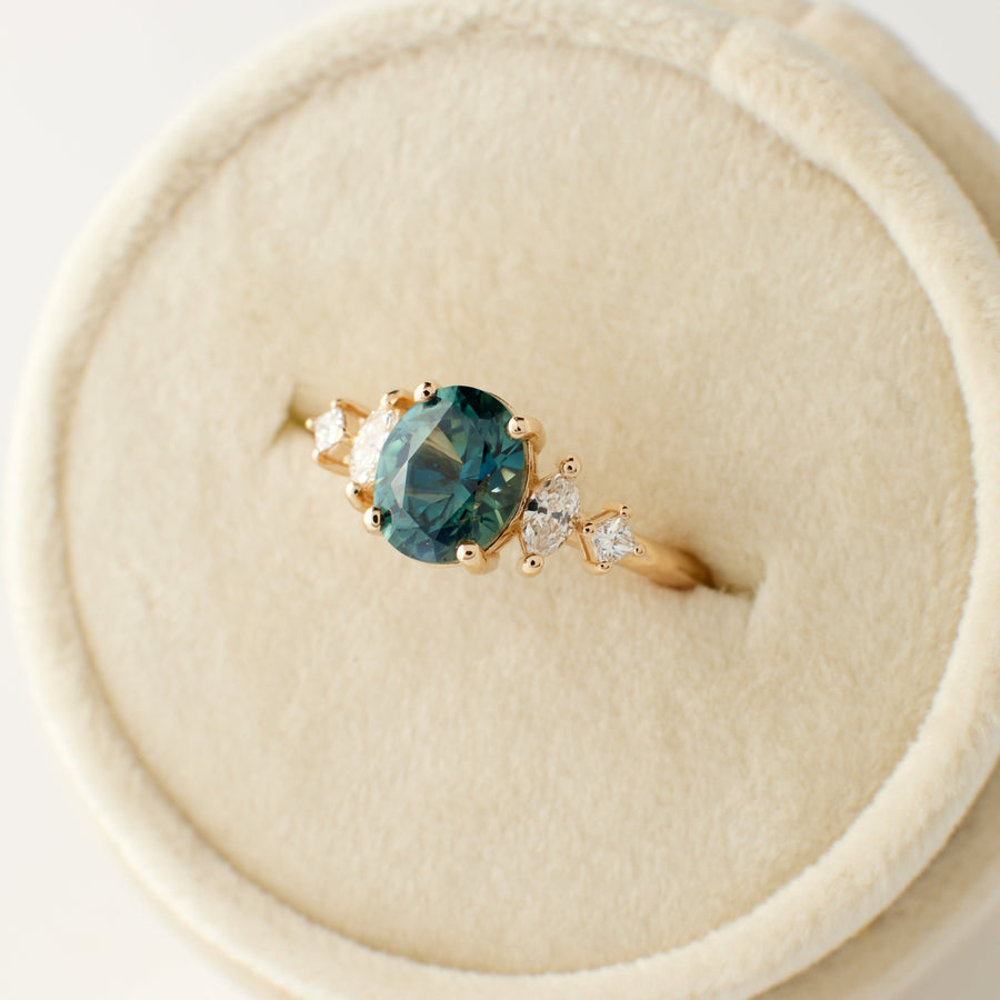 Julia Ring - 2.0 Carat Teal Oval Sapphire