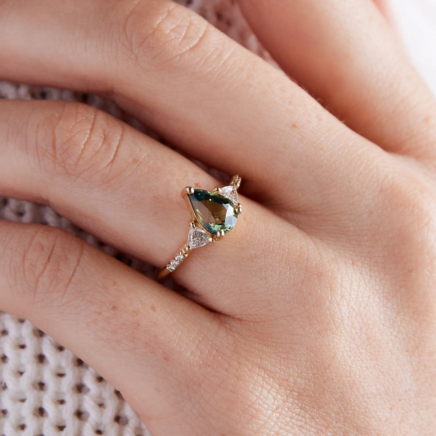 Portia Ring - 2.0 Carat Teal-Green Pear Sapphire