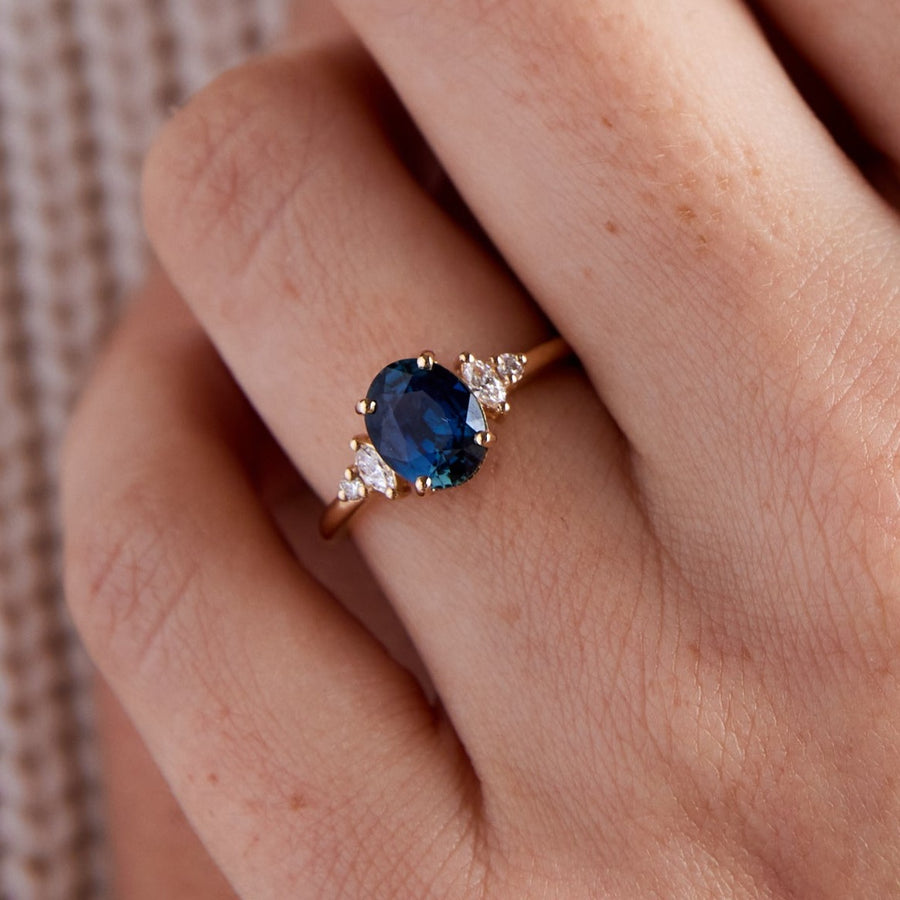 Desi Ring - 2.12 Carat Teal Blue Oval Sapphire