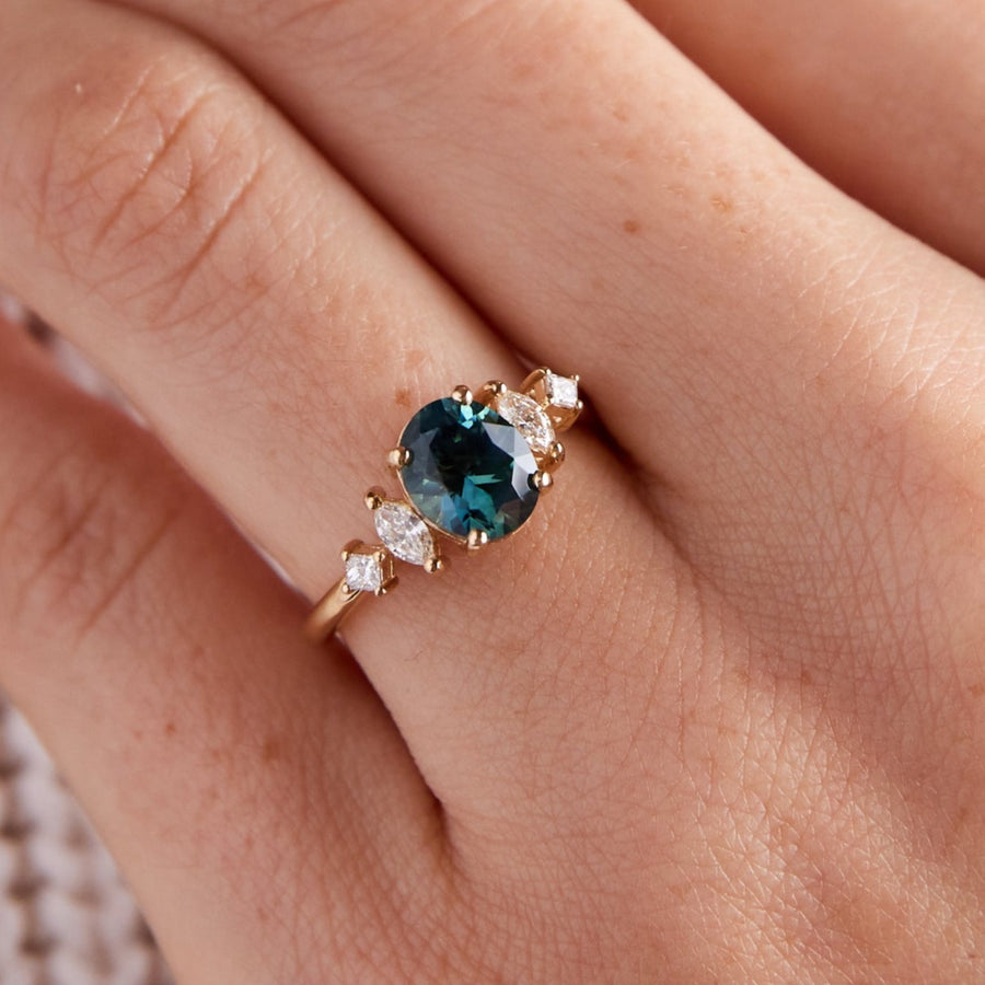 Julia Ring - 2.0 Carat Teal Oval Sapphire