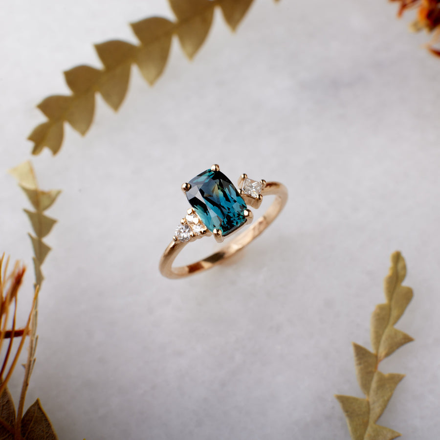 Jane Ring - 2.06 Carat Teal Cushion Sapphire