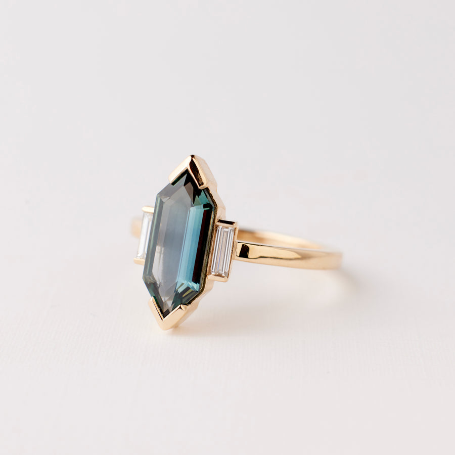 Carmella Ring - 2.14 Carat Steel Blue Hexagon Sapphire