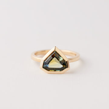 Caledonia Ring - 2.19 Carat Green Yellow Shield Parti Sapphire