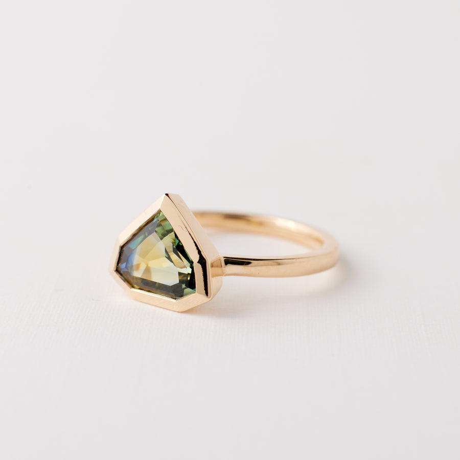 Caledonia Ring - 2.19 Carat Green Yellow Shield Parti Sapphire