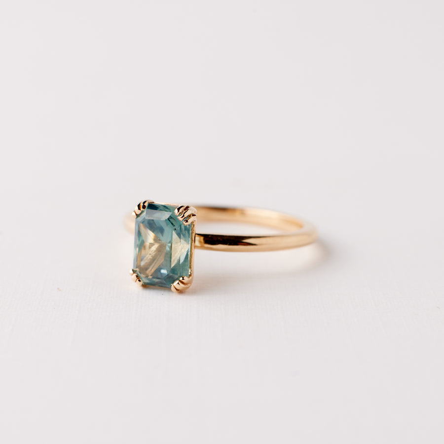 Kennedy Ring - 1.95 Carat Minty Teal Radiant Montana Sapphire