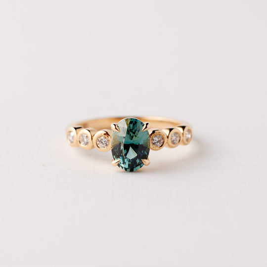 Fern Ring - 1.59 Carat Teal Oval Sapphire