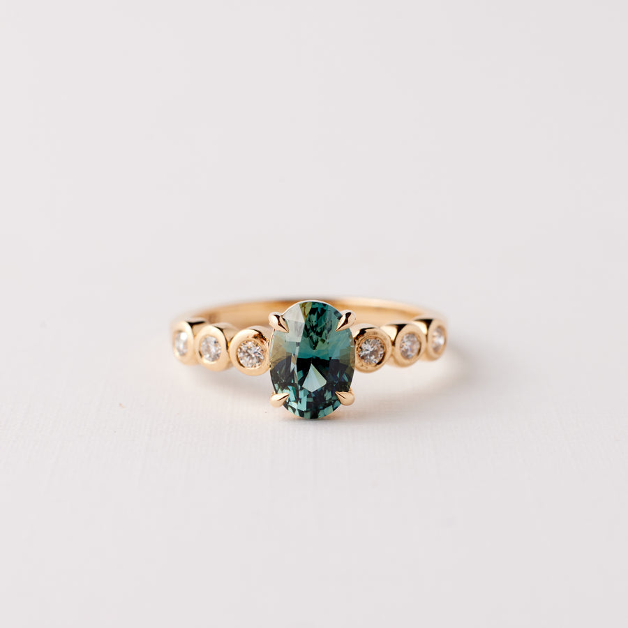 Fern Ring - 1.59 Carat Teal Oval Sapphire