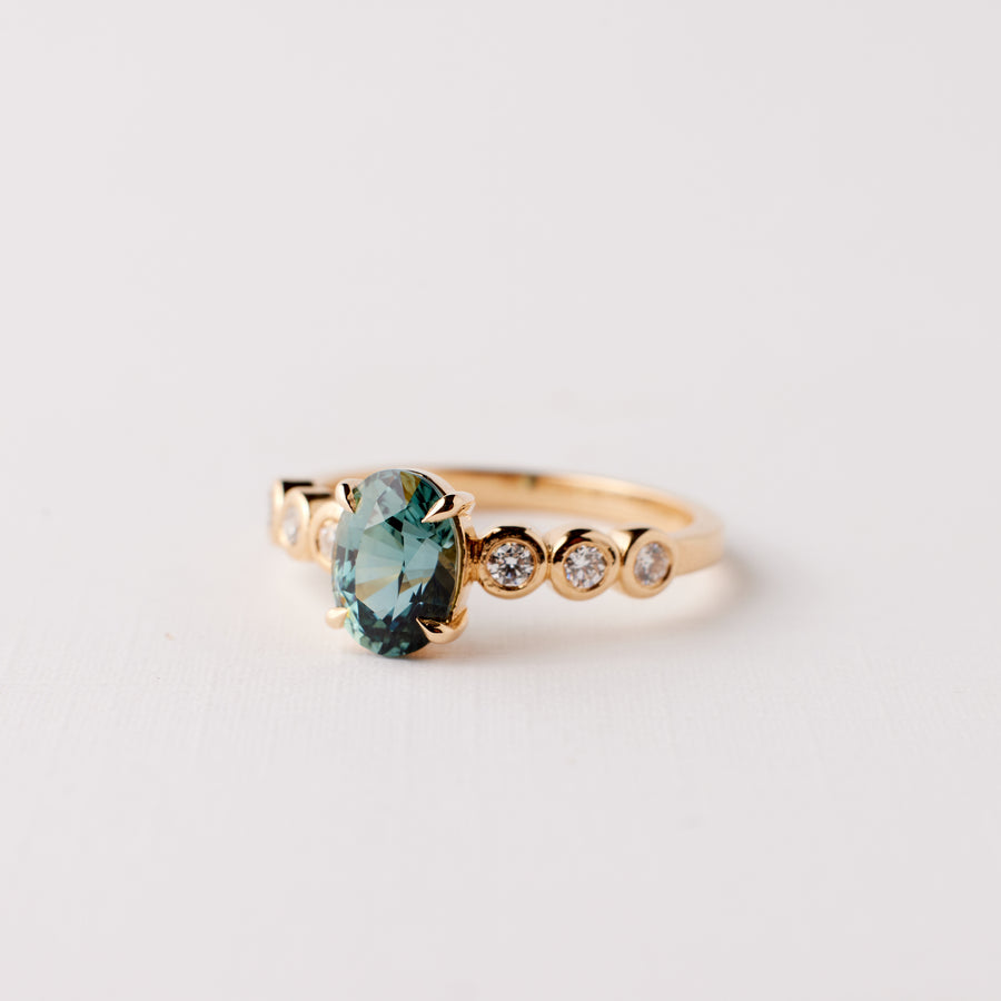 Fern Ring - 1.59 Carat Teal Oval Sapphire