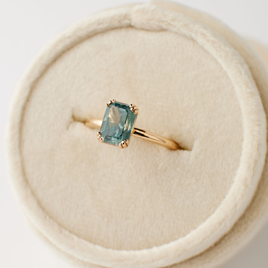 Kennedy Ring - 1.95 Carat Minty Teal Radiant Montana Sapphire