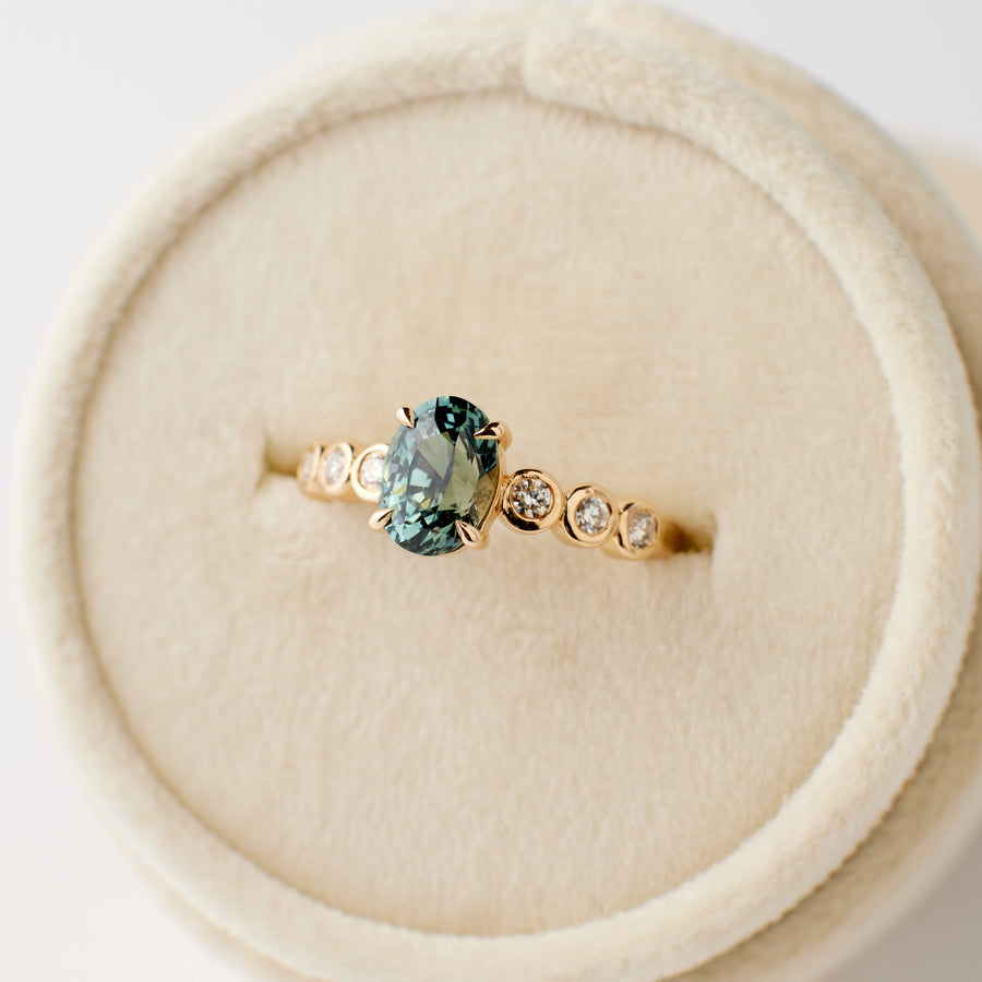 Fern Ring - 1.59 Carat Teal Oval Sapphire