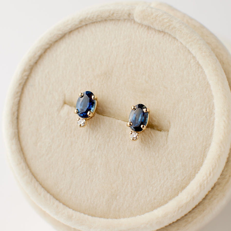 Margot Earrings - Deep Blue Oval Sapphires + Diamond