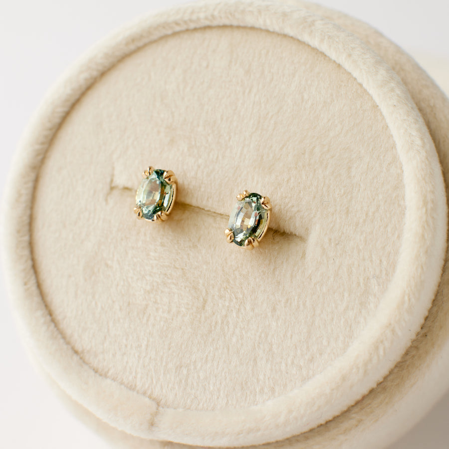 Delphine Earrings - Light Green Oval Sapphires