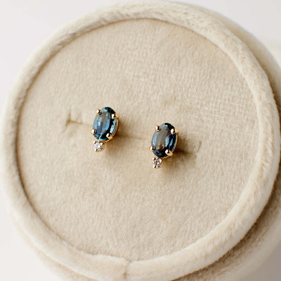 Margot Earrings - Ocean Blue Oval Sapphires + Diamond