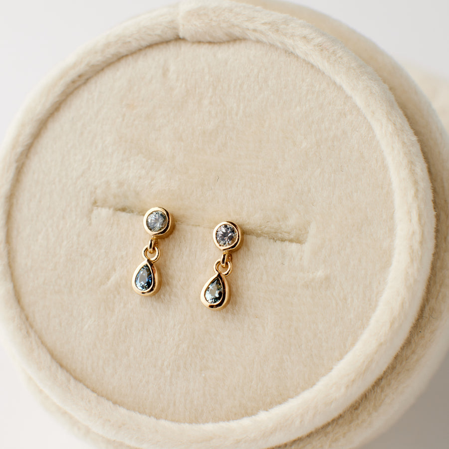 Jude Earrings - Pale Blue + Teal Blue Sapphires