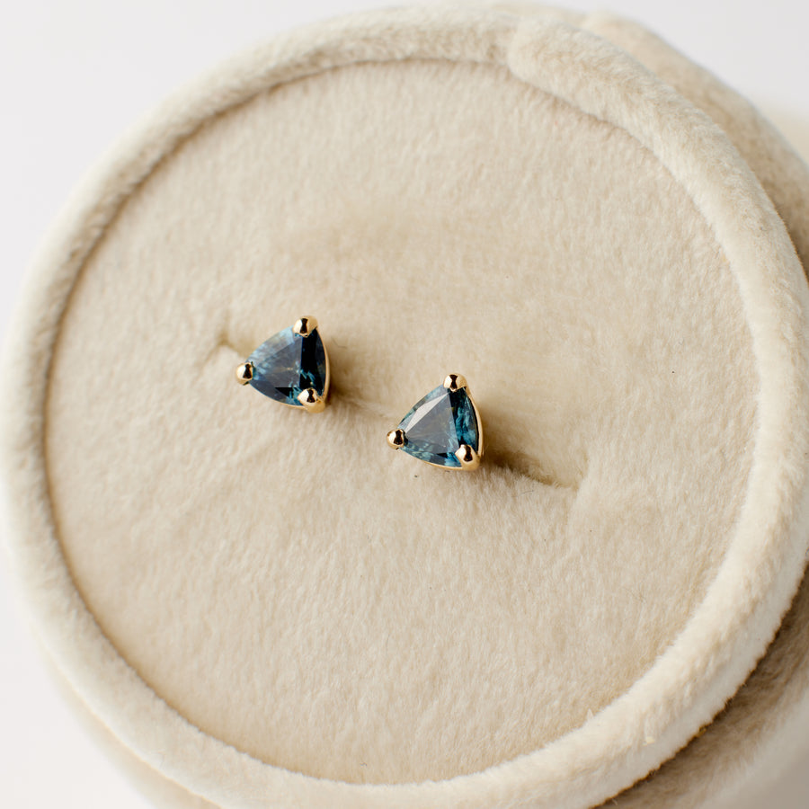 Mira Earrings - Teal Blue Trillion Sapphires