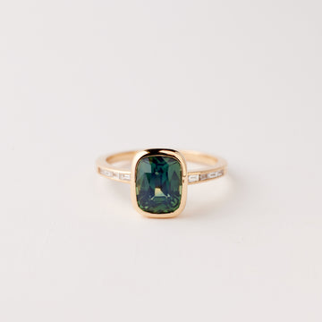 Presley Ring - 2.62 Carat Green Teal Cushion Sapphire