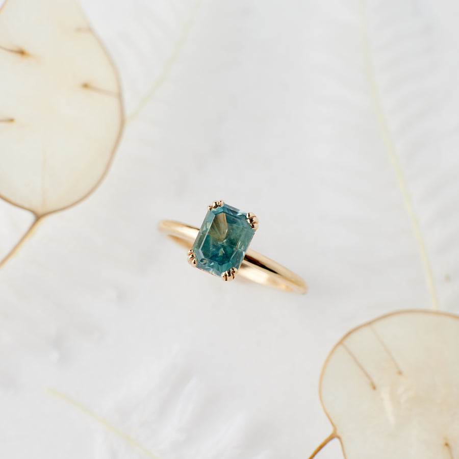 Kennedy Ring - 1.95 Carat Minty Teal Radiant Montana Sapphire