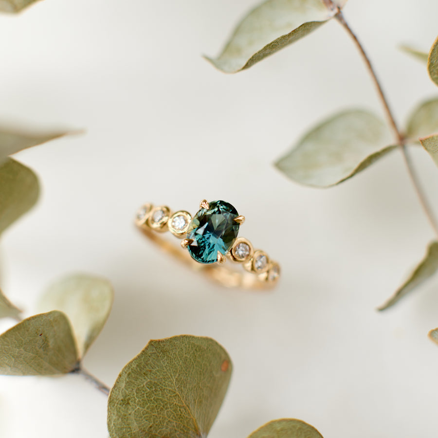 Fern Ring - 1.59 Carat Teal Oval Sapphire