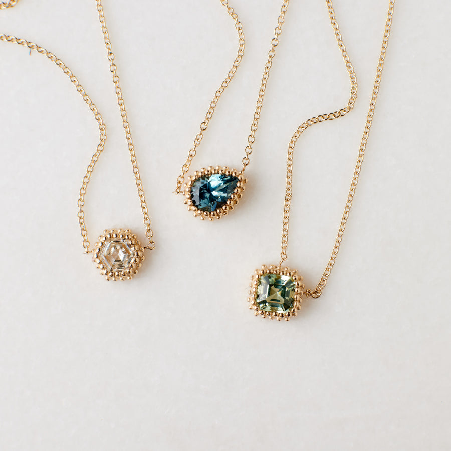 Mabel Necklace - Pear Shaped Teal Montana Sapphire