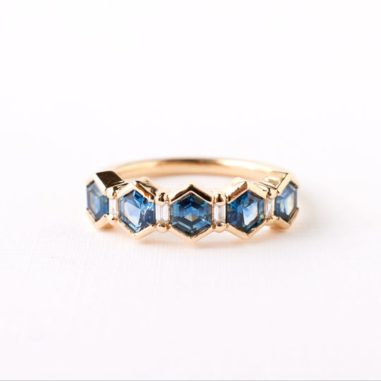 Arden Ring - True Blue Hexagon Sapphires + Diamonds