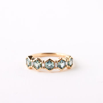 Arden Ring - Light Teal Blue Hexagon Sapphire + Diamonds