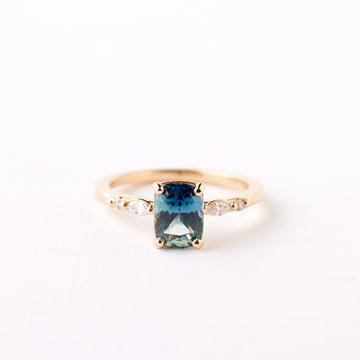 Nova Ring - 1.63 Carat Blue Teal Cushion Sapphire