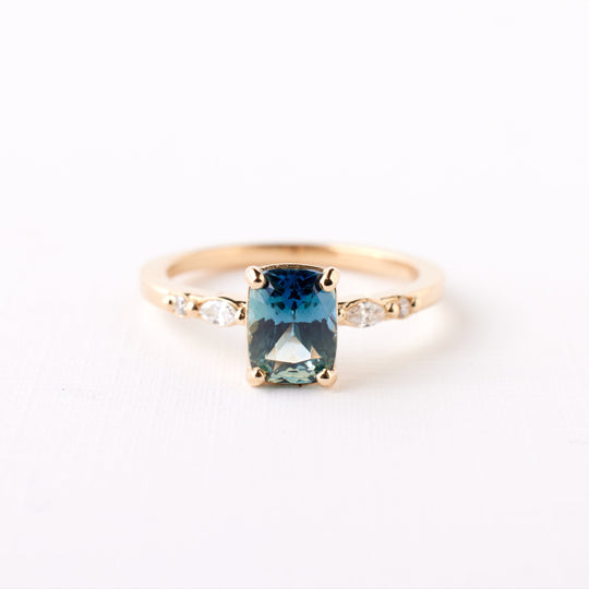 Nova Ring - 1.63 Carat Blue Teal Parti Cushion Sapphire