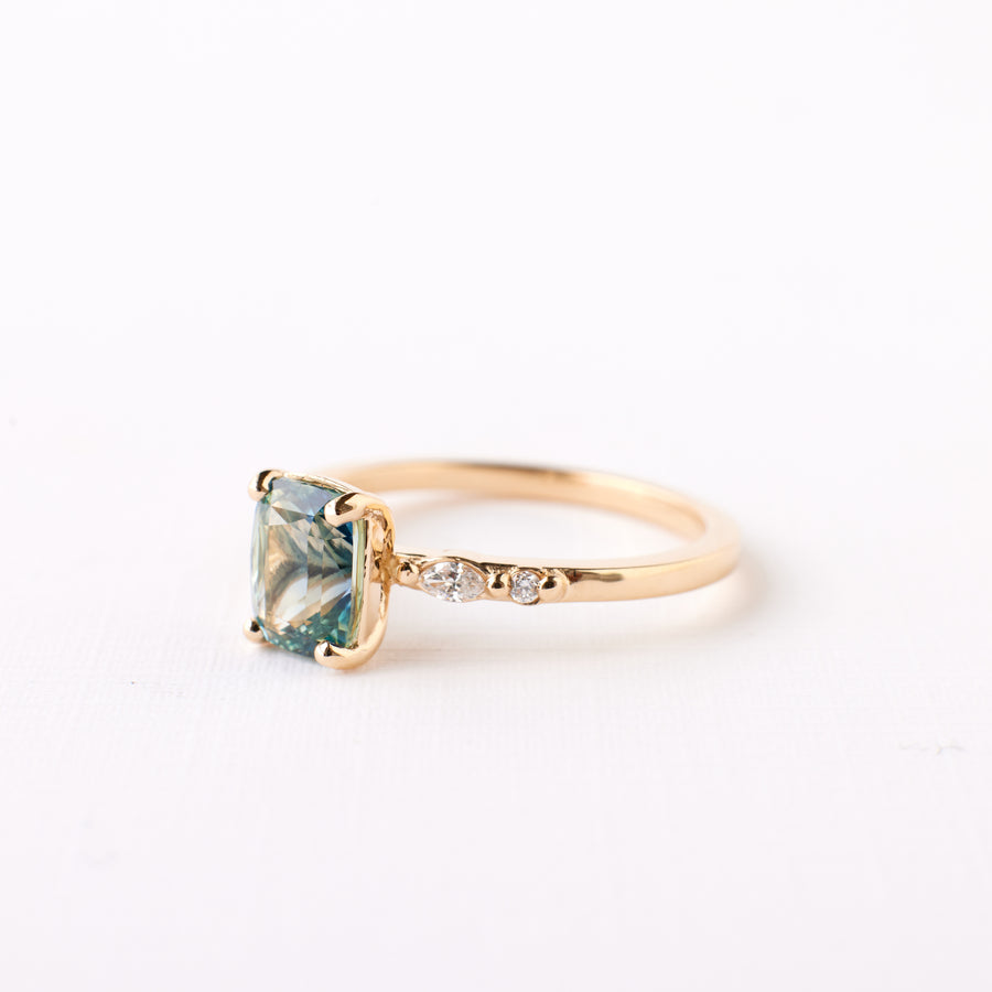 Nova Ring - 1.63 Carat Blue Teal Cushion Sapphire