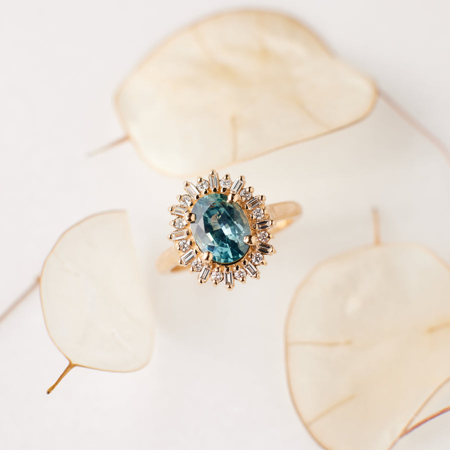 Arielle Ring - 1.78 Carat Light Teal Oval Sapphire