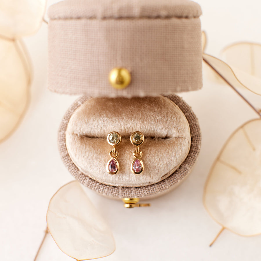 Jude Earrings - Pale Green + Pink Sapphires