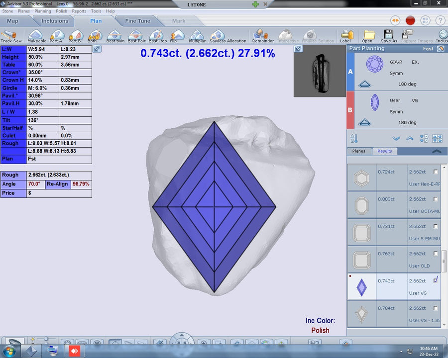 2.60ct SI1 C2 Pre-Cut Canadian Champagne Diamond 24208