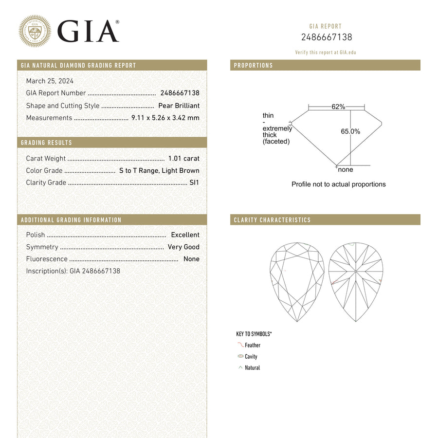 1.01ct 9.11x5.26x3.42mm GIA SI1 S-T Pear Brilliant 🇨🇦 25222-01