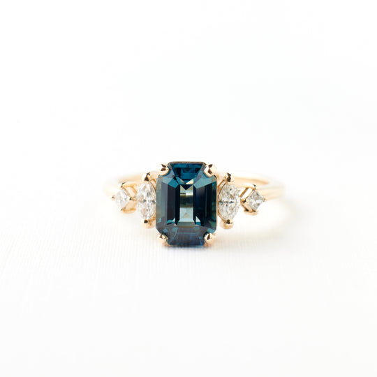 Julia Ring - 2.02 Carat Blue Teal Emerald Cut Sapphire