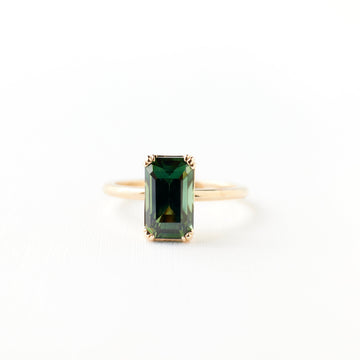 Kennedy Ring - 3.01 Carat Deep Green Emerald Cut Sapphire