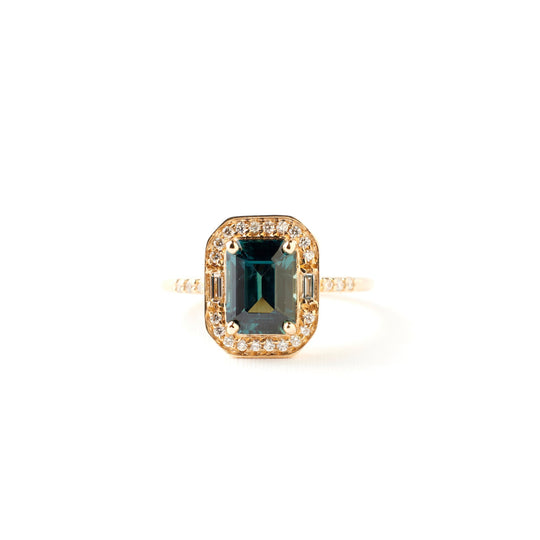 Athena Ring - 2.05 Carat Teal Emerald Cut Sapphire