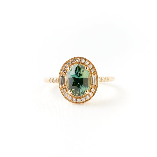 Athena Ring - 2.07 Carat Minty Teal Oval Sapphire