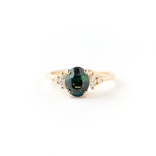 Desi Ring - 1.89 Carat Teal Blue Oval Sapphire