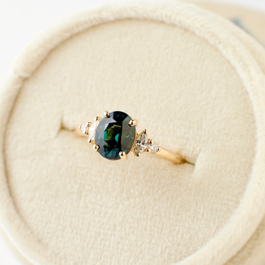 Desi Ring - 1.89 Carat Teal Blue Oval Sapphire