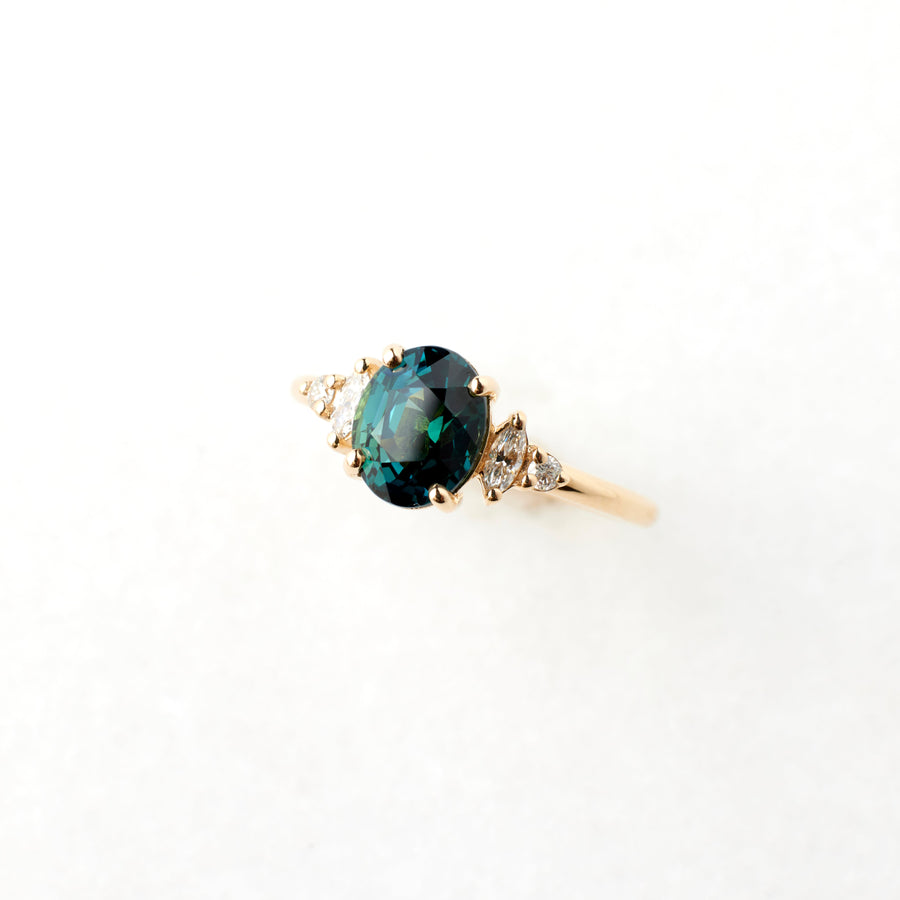 Desi Ring - 1.89 Carat Teal Blue Oval Sapphire