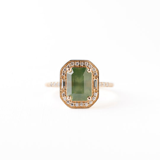 Athena Ring - 2.38 Carat Olive Green Opalescent Emerald Cut Sapphire