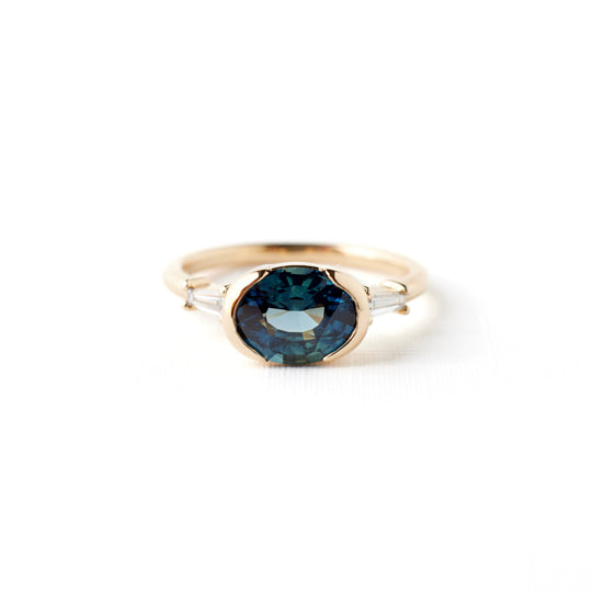 Lina Ring - 2.06 Carat Teal Blue Oval Sapphire